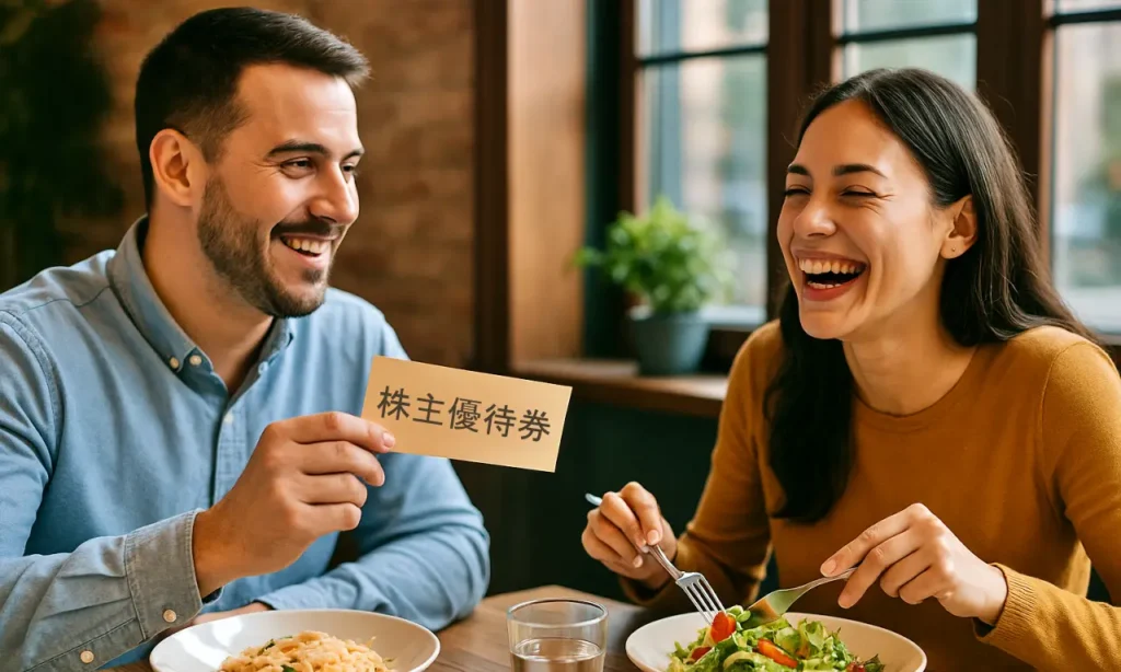 株主優待券で食事を楽しむカップル