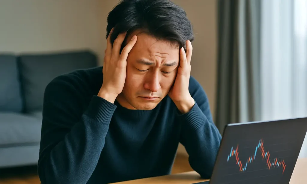 株価が下落し絶望している男性