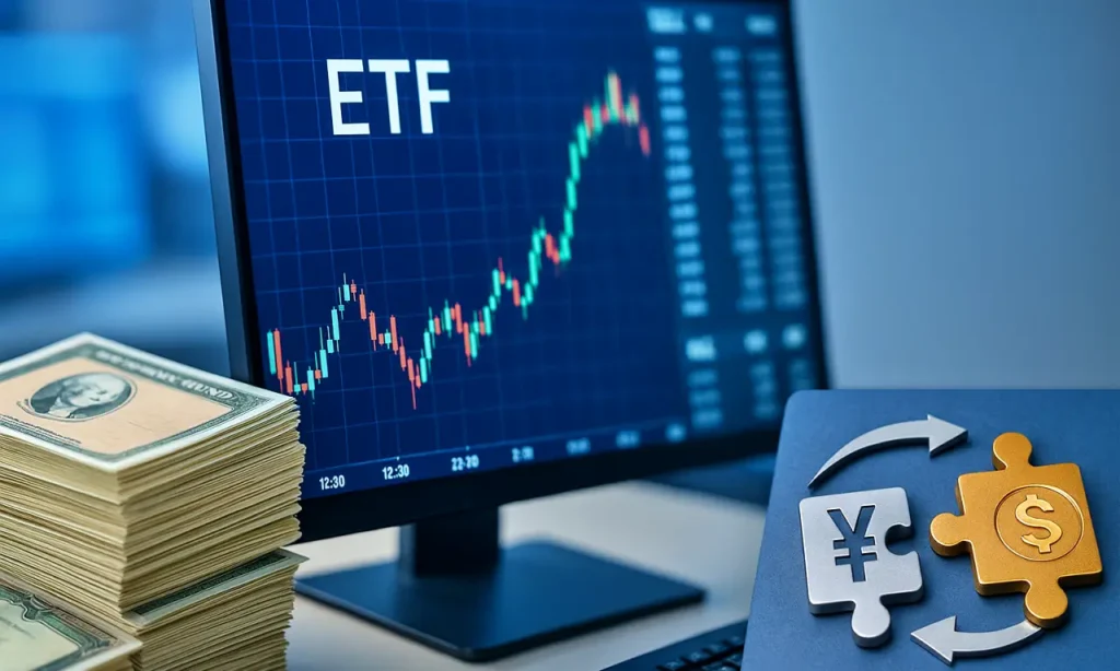 チャートが表示されたモニターと米国債